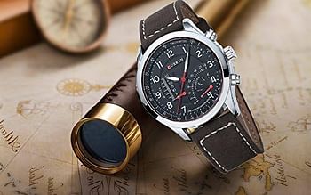 CURREN 8152 Men's Quartz Watches Luxury Men Wristwatches Men Military Leather Sports Watch -Black/silver
