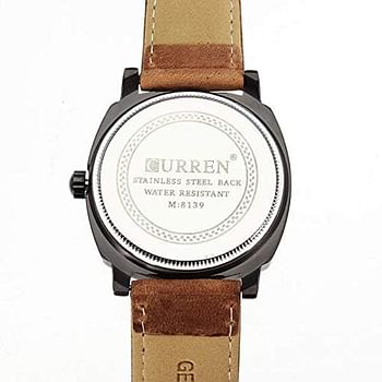 CURREN 8139 Original Brand Leather Straps Wrist Watch For Men Brown/Black and White