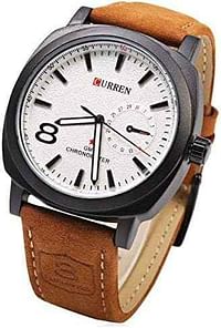 CURREN 8139 Original Brand Leather Straps Wrist Watch For Men Brown/Black and White