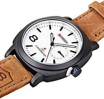 CURREN 8139 Original Brand Leather Straps Wrist Watch For Men Brown/Black and White