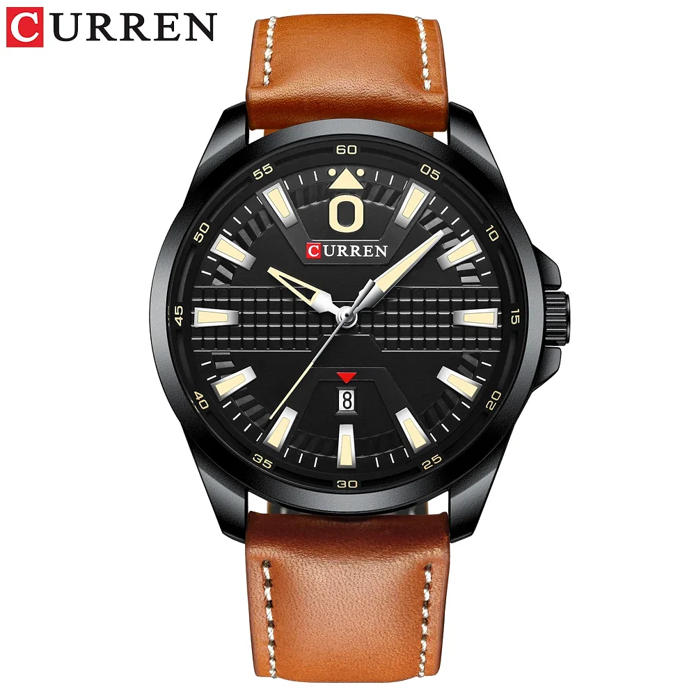 CURREN 8379 Brown PU Leather Analog Watch For Men - Black & Brown