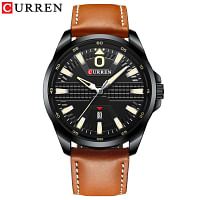 CURREN 8379 Brown PU Leather Analog Watch For Men - Black & Brown