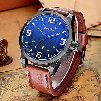 CURREN 8241 Casual Fashion Wrist Leather Band Watch Water Resistant with Men Quartz Watch - Black and Red
