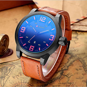 CURREN 8241 Casual Fashion Wrist Leather Band Watch Water Resistant with Men Quartz Watch - chocolate and Black