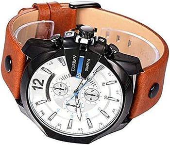 Curren 8176 Original Brand Leather Straps Wrist Watch For Men / Dark Brown