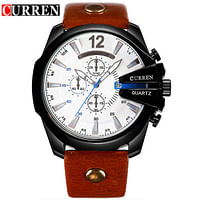 ساعة يد كورين 8176 أصلية بسوار جلدي للرجال - بني/أسود أبيض