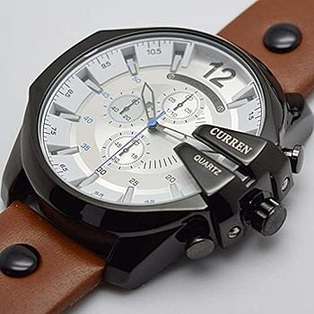 Curren 8176 Original Brand Leather Straps Wrist Watch For Men - Brown/Black White