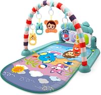 Baby Play Mat,Funny Play Piano Tummy Time Baby Activity Gym Mat with 5 Infant Learning Sensory Baby Toys, Music and Lights Boy & Girl Gifts for Newborn Baby 0 to 3 6 9 12 Months (Blue)