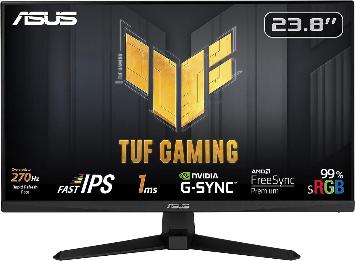 اسس شاشة الألعاب TUF Gaming VG249QM1A مقاس 23.8 بوصة بدقة FHD (1920x1080)، IPS سريعة، 270 هرتز، ضبابية الحركة المنخفضة للغاية، 1 مللي ثانية (GTG)، 99% sRGB، FreeSync Premium، متوافقة مع G-Sync