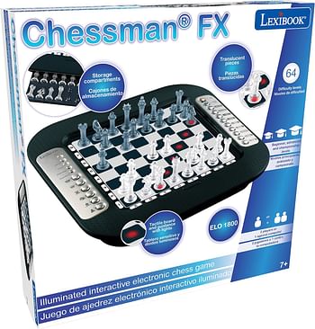 Lexibook Cg1335 Chessman Fx, Electronic Chess Tactile Keyboard And Light And Sound Effects, 32 Pieces, 64 Levels Of Difficulty, Family Board Game - Black/Grey