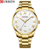 Curren 8409 Men’s Gift Watch In White Roman Dial Golden Chain - Gold