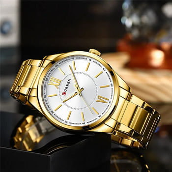 CURREN 8423 Original Brand Stainless Steel Band Wrist Watch For Men Gold