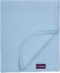 بطانية قطنية منسوجة بنمط وافل لسرير الاطفال/سلة موسى 70 × 90 سم - ازرق