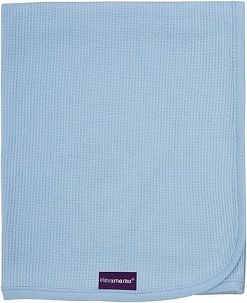 Waffle Weave Cotton Blanket Crib/Moses Basket 70 x 90 cm - Blue