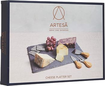 KITCHENCRAFT Artesà Slate Cheese Platter Set, 35x25cm, Gift Boxed