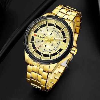 CURREN 8333 Original Brand Stainless Steel Band Wrist Watch For Men Gold