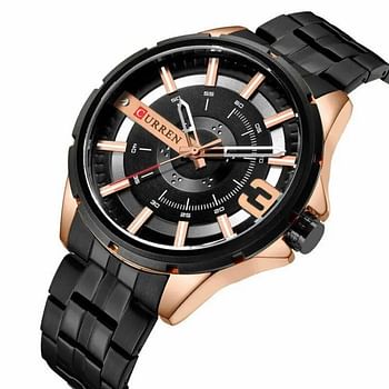 CURREN 8333 Original Brand Stainless Steel Band Wrist Watch For Men Black