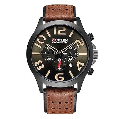 CURREN 8244 Original Brand Leather Straps Wrist Watch For Men - Brown And Black