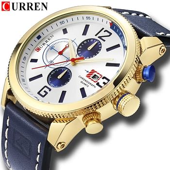 CURREN 8281 Original Brand Leather Straps Wrist Watch For Men - Black and Gold