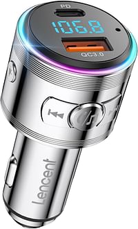 LENCENT Bluetooth 5.3 FM Transmitter, Full Metal Bluetooth car Adapter with PD 20W & QC3.0 Fast Charger,Hi-Fi Music/Clear Calling car FM Bluetooth Adapter, Color Light