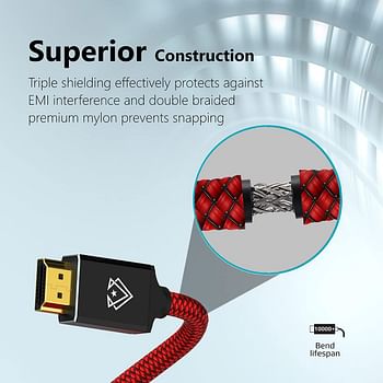 Vertux 1.5 Meters 8K HDMI Cable Ultra HD 48 Gbps High-Speed HDMI Cable with High Resolution 8K60Hz Nylon Braided Cable HDMI eARC Cable -Red