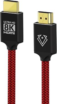 Vertux 1.5 Meters 8K HDMI Cable Ultra HD 48 Gbps High-Speed HDMI Cable with High Resolution 8K60Hz Nylon Braided Cable HDMI eARC Cable -Red