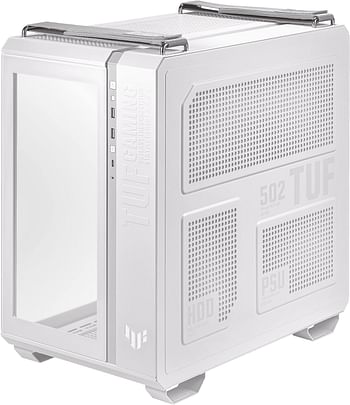 ASUS TUF Gaming GT502 White ATX Mid-Tower Computer Case,Front Panel RGB Button,USB 3.2 Type-C,2x USB 3.0 Ports,Tool-free Side Panel,ARGB Hub, 360mm and 280mm Radiator compatible, Fabric Handle on top