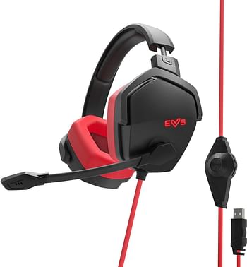 سماعة رأس للألعاب إي إس جي 4 بصوت محيطي 7.1 ولون أحمر أضواء LED، صوت محيطي 7.1، وسادات من الجلد تغطي الأذن - أحمر