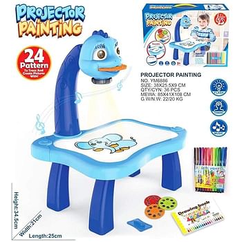 مكتب تعليم الأطفال مع جهاز عرض ذكي للأطفال لعبة طاولة الرسم مع موسيقى خفيفة للأطفال أداة تعليمية - أزرق