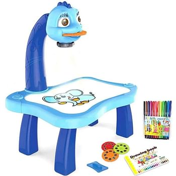 Child Learning Desk With Smart Projector Kids Painting Table Toy With Light Music Children Educational Tool Drawing Table - Blue