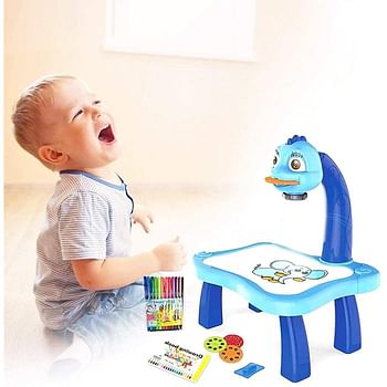 Child Learning Desk With Smart Projector Kids Painting Table Toy With Light Music Children Educational Tool Drawing Table - Blue