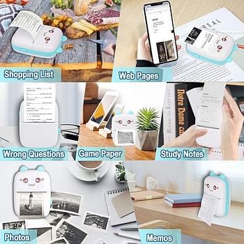 Portable Mini Pocket Printer Cute Thermal Printer with Thermal Printing Paper USB Cable for Note Photo Web Document Printing - White And Pink