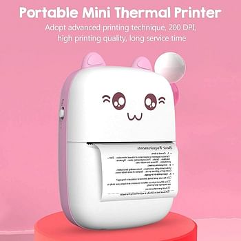 Portable Mini Pocket Printer Cute Thermal Printer with Thermal Printing Paper USB Cable for Note Photo Web Document Printing - White And Blue