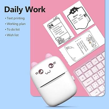 Portable Mini Pocket Printer Cute Thermal Printer with Thermal Printing Paper USB Cable for Note Photo Web Document Printing - White And Pink