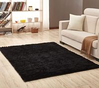 Aomerrt Soft Silk Wool Rug Indoor Modern Shag Area Rug 80X200cm - Black