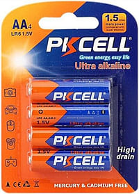 PKCELL AA 1.5V 4 Pieces Ultra Alkaline High Drain Heavy Duty Batteries LR6