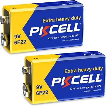 9V Battery,Super Heavy Duty Battery,6F22 Square batteries,Carbon Zinc,for Remote Control Toys Smoke Alarm,2 Pc,PKCELL