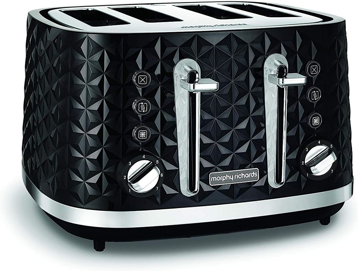 Morphy Richards Vector 4 Slice Toaster High Gloss Geometric Design Defrost and Reheat Variable Width Slots Removable Crumb Tray 248131 -  Black