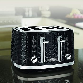 Morphy Richards Vector 4 Slice Toaster High Gloss Geometric Design Defrost and Reheat Variable Width Slots Removable Crumb Tray 248131 -  Black