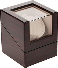 CHIYODA Single Wooden Watch Winder with Quiet Motor, Battery Powered or AC Adapter-12 Rotation Modes