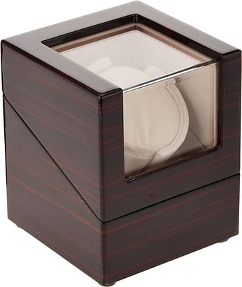 CHIYODA Single Wooden Watch Winder with Quiet Motor, Battery Powered or AC Adapter-12 Rotation Modes