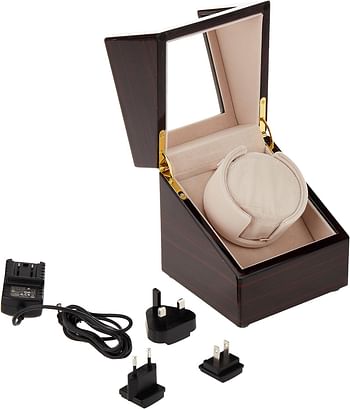 CHIYODA Single Wooden Watch Winder with Quiet Motor, Battery Powered or AC Adapter-12 Rotation Modes