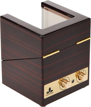 CHIYODA Single Wooden Watch Winder with Quiet Motor, Battery Powered or AC Adapter-12 Rotation Modes