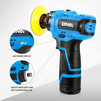 DNA MOTORING TOOLS-00167 Cordless Polisher 12V 2-Gear Speed w/Spindle Lock + Battery Indicator - Blue Color (Bare Tool)