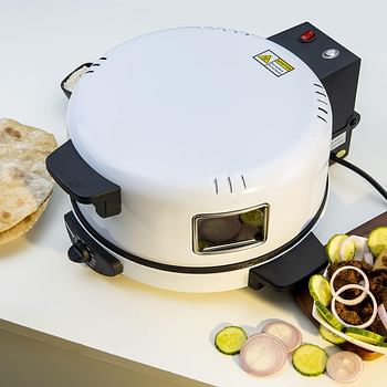 Geepas Arabic Bread Maker, 30cm Non-Stick Baking Plate, GBM63036 | Halogen Tube & Stainless Steel Heating Coil | Adjustable Double Thermostat, Silver