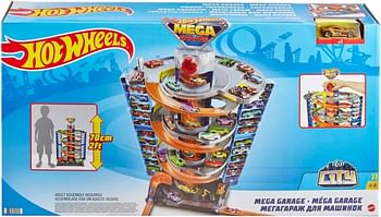 ​Hot Wheels City Mega Garage Playset with Corkscrew Elevator & Storage for 60+ Cars Includes 1 1:64 Scale Vehicle 4 Years Old & Up GTT95 Multi colour