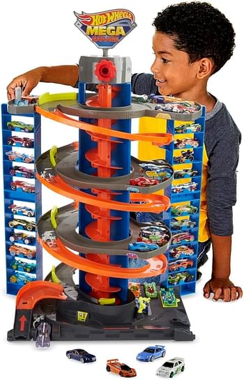 ​Hot Wheels City Mega Garage Playset with Corkscrew Elevator & Storage for 60+ Cars Includes 1 1:64 Scale Vehicle 4 Years Old & Up GTT95 Multi colour