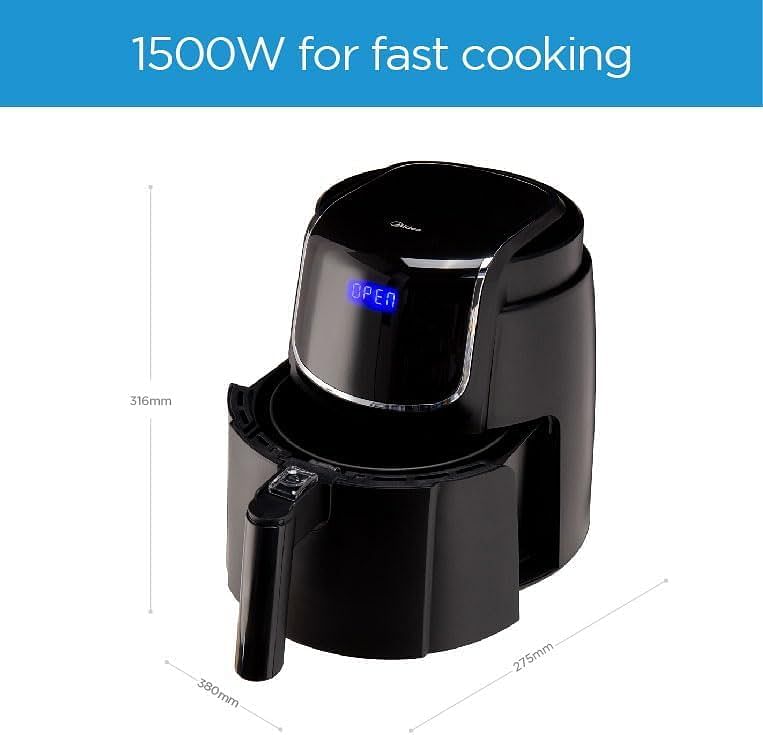 Midea 4.7L XL Digital Air Fryer 1500W with Dual Cyclone Rapid Hot Technology for Frying, Grilling, Broiling, Roasting, Baking, Toasting, Timer up to 60 minutes Temperature Control up to 200°C-MFCN40D2