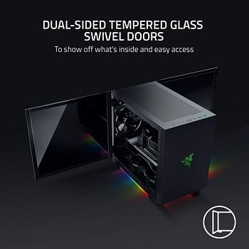 Razer Tomahawk Mini-Itx Gaming Chassis - Dual-Sided Tempered Glass Swivel Doors, Ventilated Top Panel, Chroma Rgb Underglow Lighting, Built-In Cable Management - Classic Black