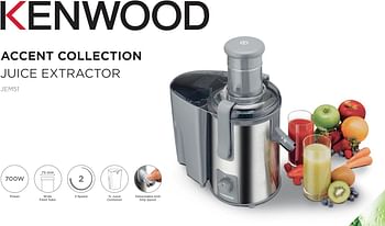 Kenwood Juicer 700W Stainless Steel Juice Extractor with 75mm Wide Feed Tube, 2 Speed, Anti Drip for Home, Office, Restaurant & Cafeteria JEM50.000BS Silvr/Black, Silver and Black